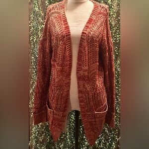Grace & Lace Open-Front Rust Marled Knit Cardigan Sweater